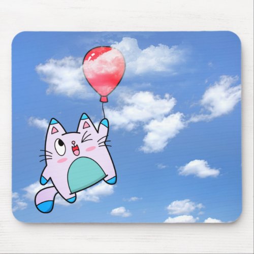 Cat And Red Balloon In Cloud Mouse Pad