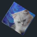 Cat and Rose Bandana<br><div class="desc">Cute pets. British grey cat and blue rose with drops of rain.</div>