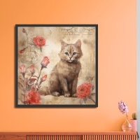 Cat and Roses 3 Poster