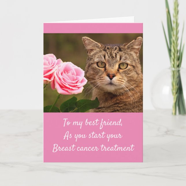 Cat and Roses Breast Cancer  Card (Front)