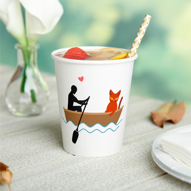 Cat and Rower in Boat Funny Whimsical Pet Lover  Paper Cups (Creator Uploaded)