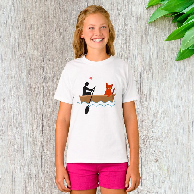 Cat and Rower in Boat Funny Whimsical Pet Lover  T-Shirt (Creator Uploaded)
