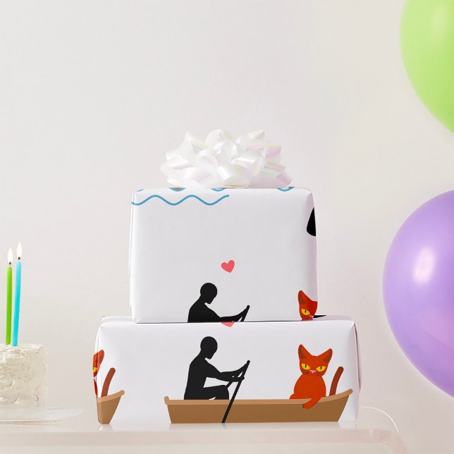 Cat and Rower in Boat Funny Whimsical Pet Lover  Wrapping Paper (Creator Uploaded)