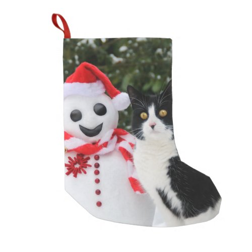 Cat and Santa Snowman Christmas mantle Small Christmas Stocking