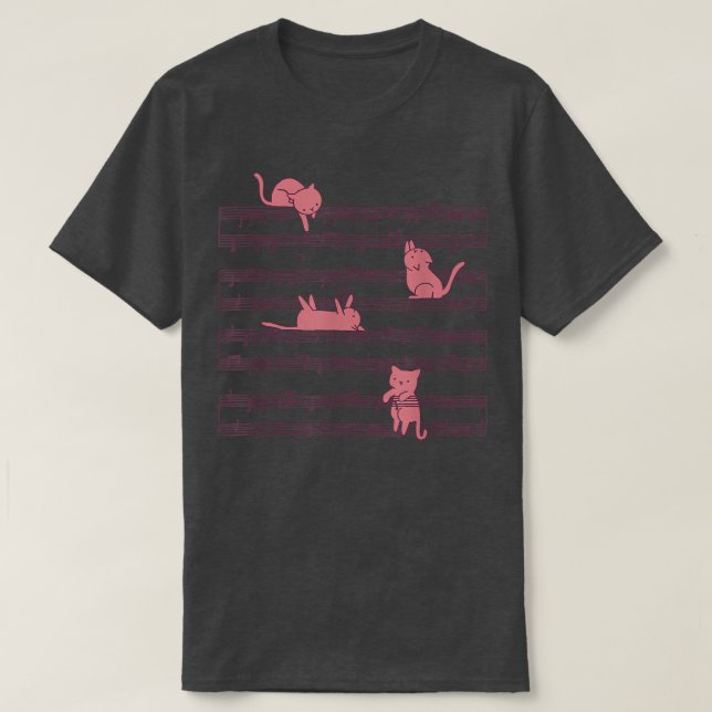 Cat and Sheet music Play Musician  T-Shirt (Design Front)