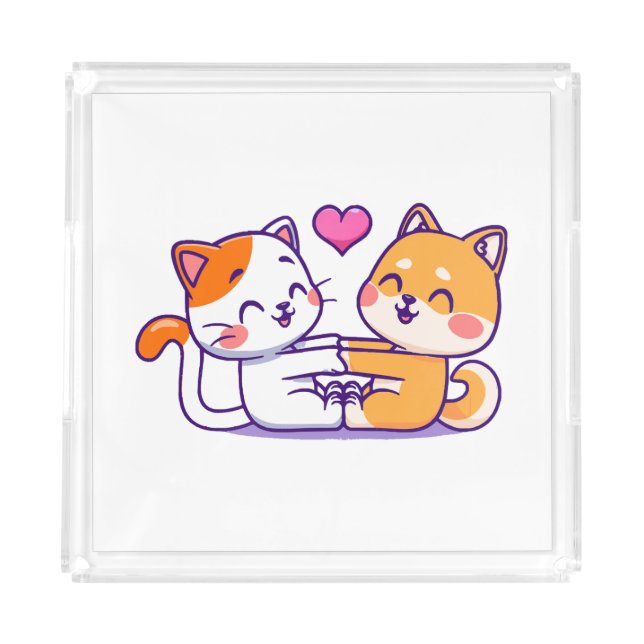 Cat And Shiba Inu Acrylic Tray (Front)