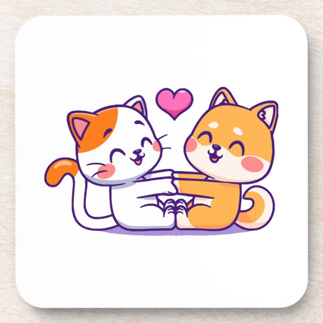 Cat And Shiba Inu Beverage Coaster (Front)