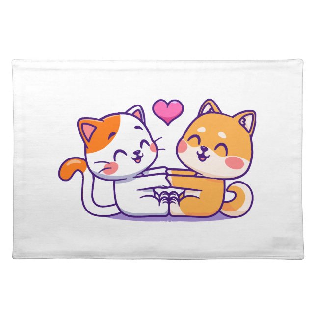 Cat And Shiba Inu Cloth Placemat (Front)