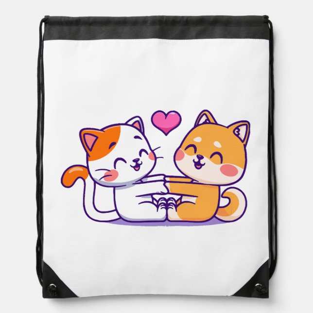 Cat And Shiba Inu Drawstring Bag (Front)