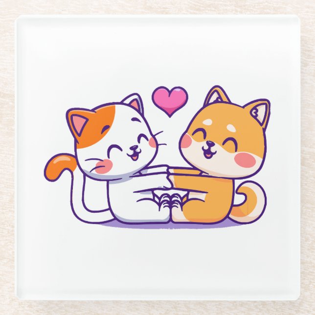 Cat And Shiba Inu Glass Coaster (Front)
