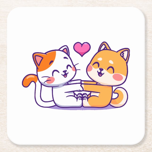 Cat And Shiba Inu Square Paper Coaster (Front)