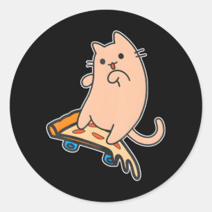 Cat and Skateboard Skateboarding Pepperoni Pizza Classic Round Sticker