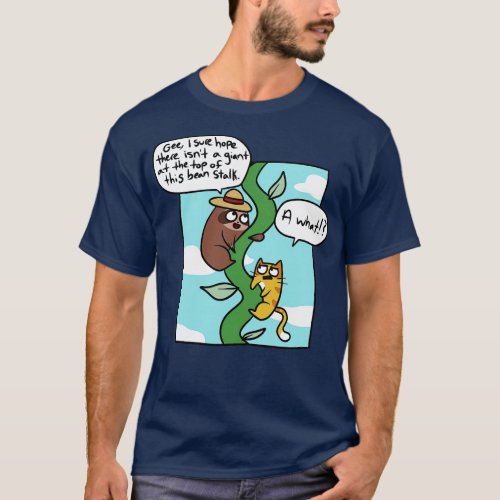 Cat and Sloth climbing a Bean Stalk Comic T_Shirt