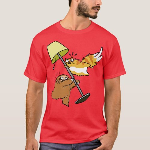 Cat and Sloth Lamp Mischief T_Shirt