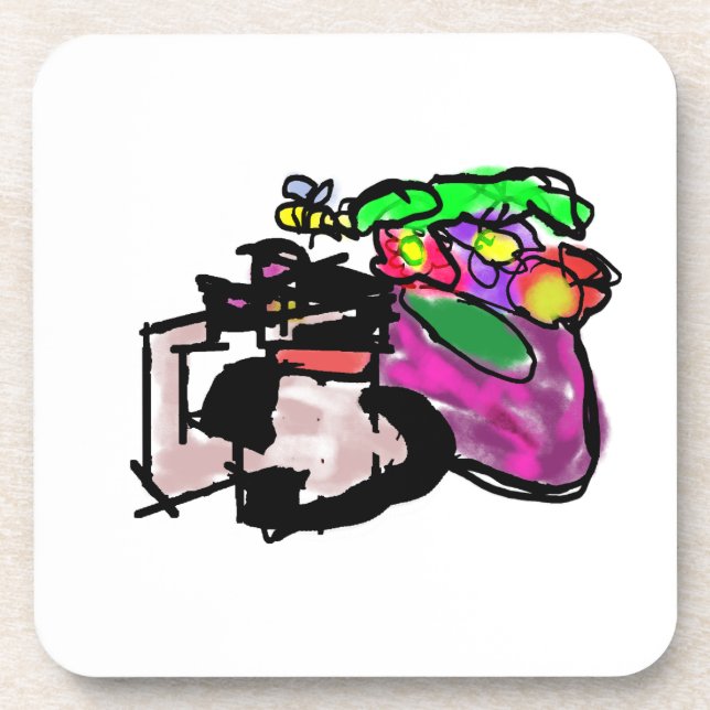 Cat and spring flowers  beverage coaster (Front)