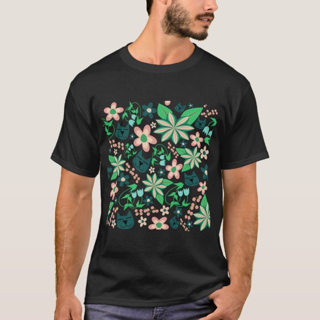 Cat And Spring Flowers  T-Shirt (Front)