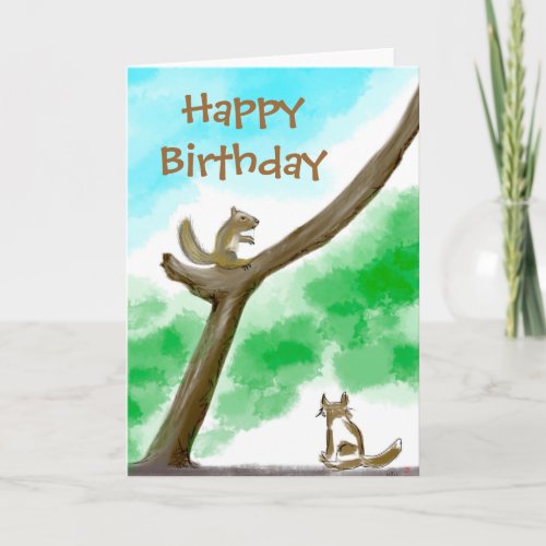 Cat and Squirrel Birthday Card