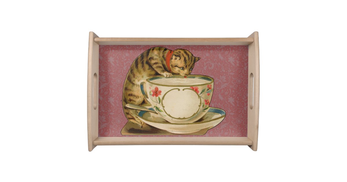Vintage Kitty Cat Coasters In Wood Holder Porcelain Tiles Set of 4 Home  Decor