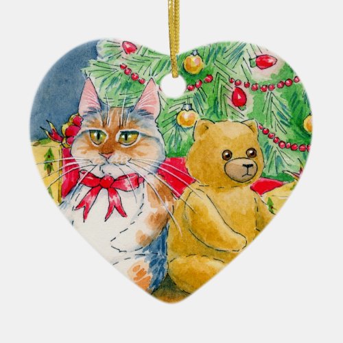 Cat and Teddy Bear Christmas ornament