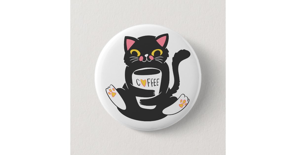 Cat And The Cup Coffee Button Zazzle Com