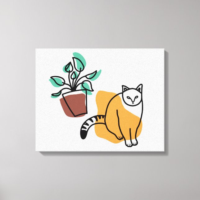 Cat and the plant canvas print (Front)