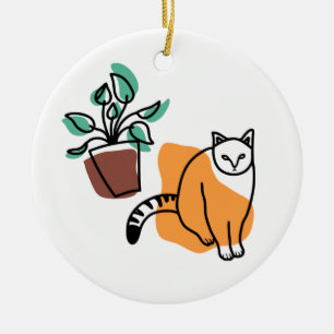 Cat and the plant ceramic ornament