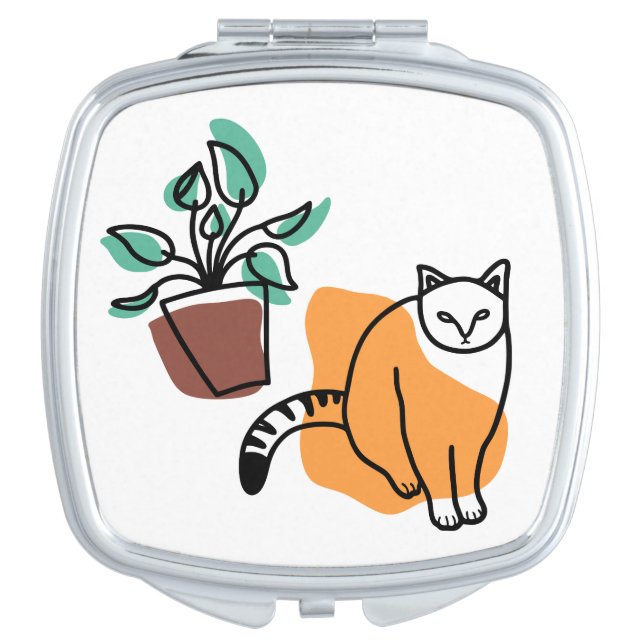 Cat and the plant compact mirror (Front)