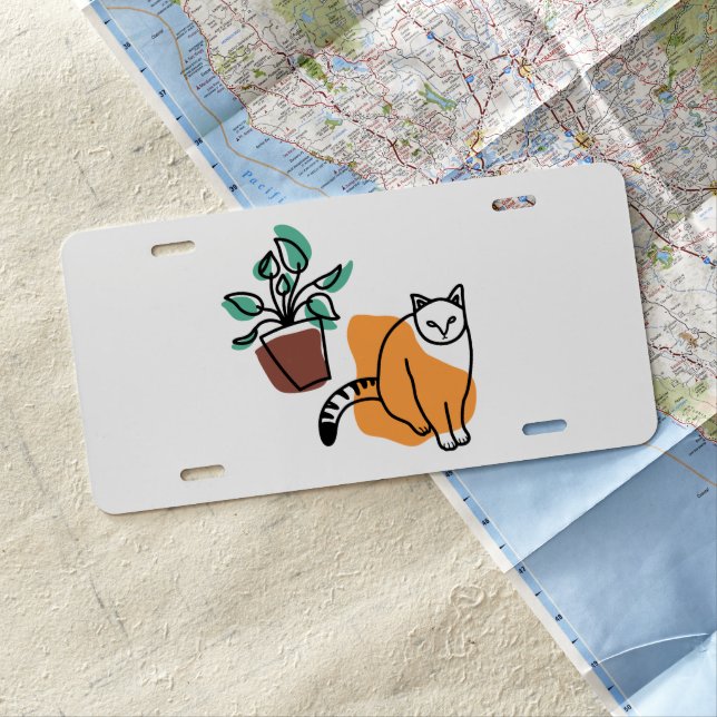 Cat and the plant license plate (In Situ)