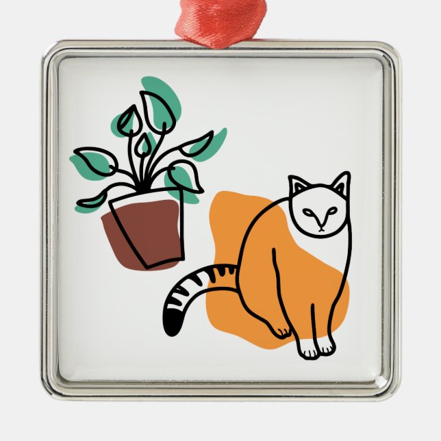 Cat and the plant metal ornament (Front)