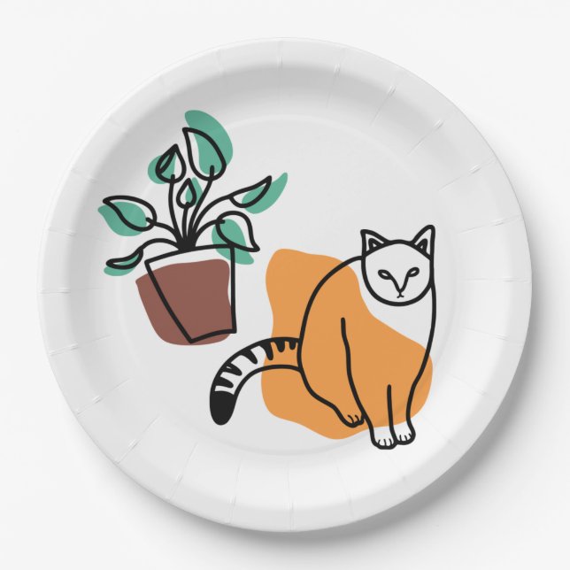 Cat and the plant paper plates (Front)