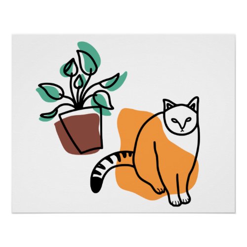 Cat and the plant poster