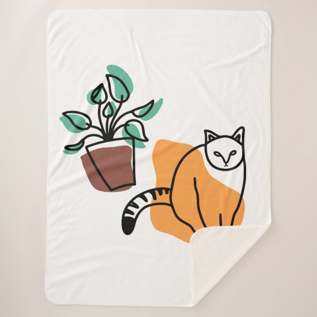 Cat and the plant sherpa blanket (Front)
