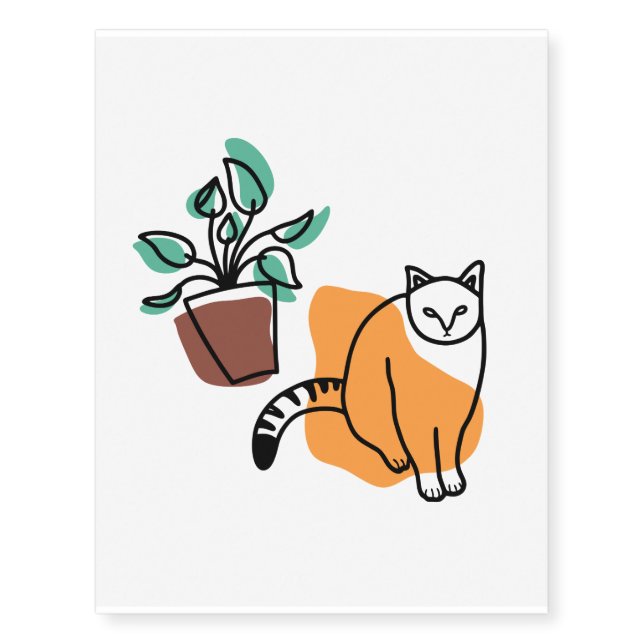 Cat and the plant temporary tattoos (Front)