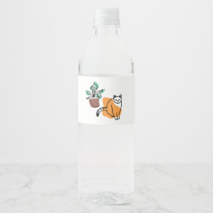 Cat and the plant water bottle label