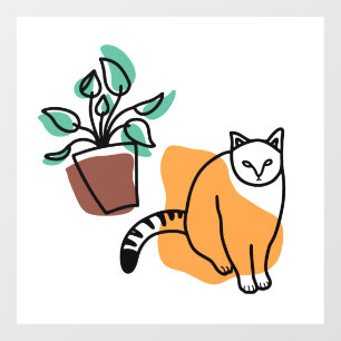 Cat and the plant window cling