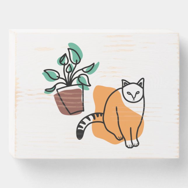 Cat and the plant wooden box sign (Front Horizontal)