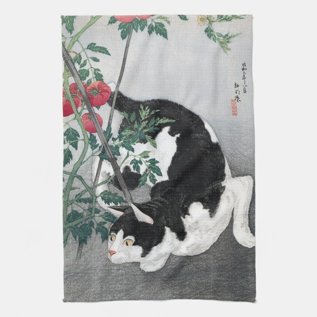Cat and Tomato, Takahashi Shotei Towel (Vertical)