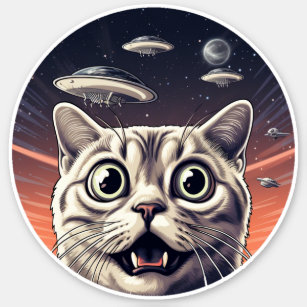 Cat and UFOs  Sticker