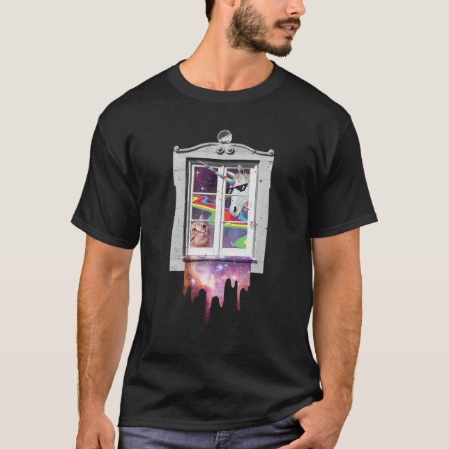Cat And Unicorn In Space Meme T-Shirt (Front)