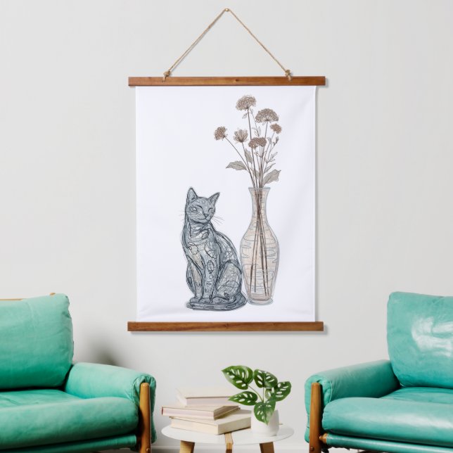 Cat and Vase Hanging Tapestry (Living Room)