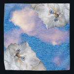 Cat and Water Bandana<br><div class="desc">Cute white persian cat with blue eyes. Blue water and sky with white clouds.</div>