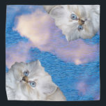 Cat and Water Bandana<br><div class="desc">Cute white persian cat with blue eyes. Blue water and sky with white clouds.</div>