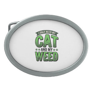Cat And Weed Vintage Engraving T-Shirt Design_1 Belt Buckle