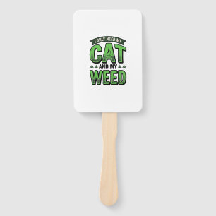 Cat And Weed Vintage Engraving T-Shirt Design_1 Hand Fan