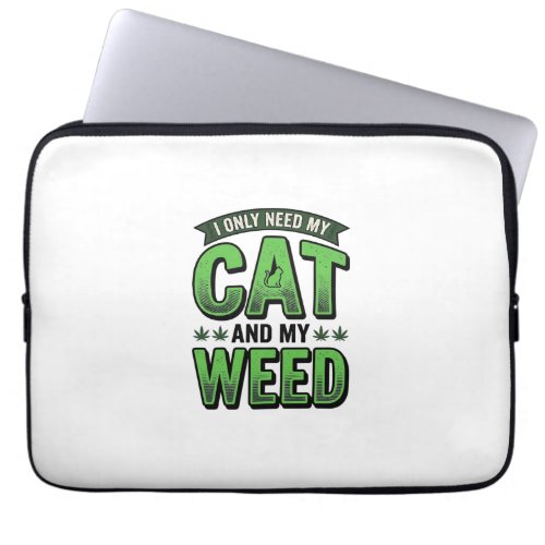 Cat And Weed Vintage Engraving T-Shirt Design_1 Laptop Sleeve