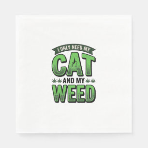 Cat And Weed Vintage Engraving T-Shirt Design_1 Napkins