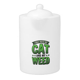 Cat And Weed Vintage Engraving T-Shirt Design_1 Teapot