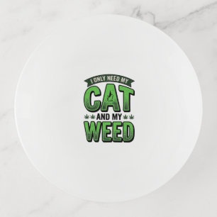 Cat And Weed Vintage Engraving T-Shirt Design_1 Trinket Tray