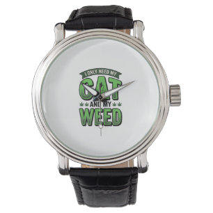 Cat And Weed Vintage Engraving T-Shirt Design_1 Watch