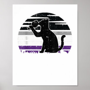 Cat And Wine Asexual Pride Retro Drinking LGBT-Q A Poster